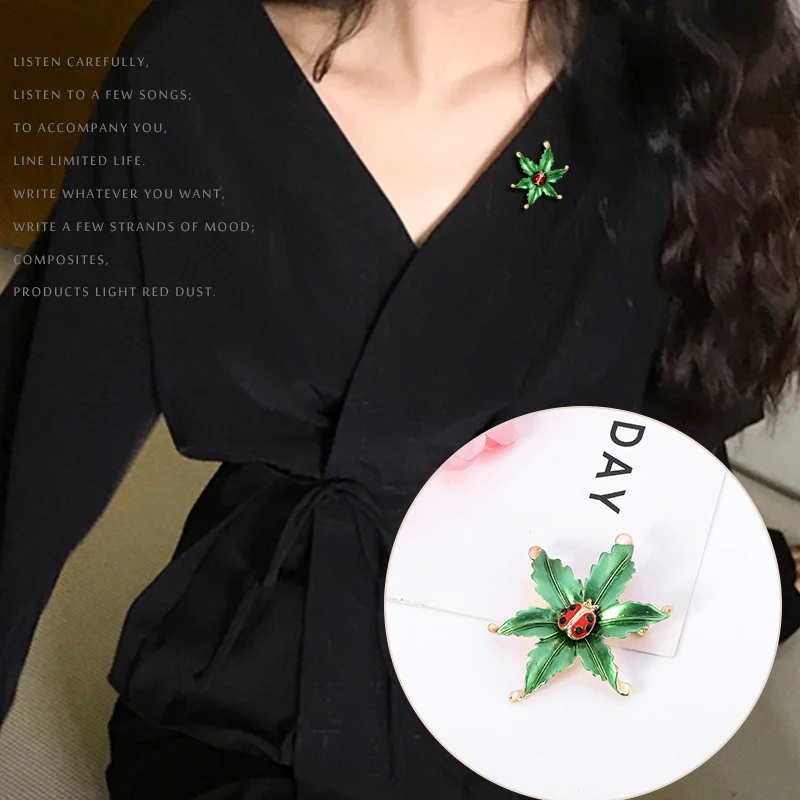 

VCVZ Enamel Fashion Seven Star Ladybug Brooch Green Leaf Lady Brooches For Women Girls Men Gifts Animal Suit Collar Clip Corsage
