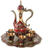 1 set ancient red retro relief palace spirits wine pot alloy vodka cup set home wine set wedding decoration collection gift
