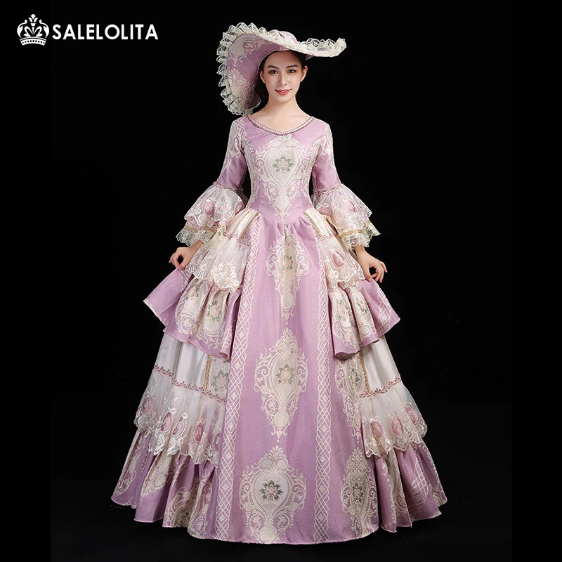 

Newest Rococo Southern Belle 18th Century Masquerade Fancy Dress Pink Christmas Marie Antoinette Dress Stage Theater Clothing