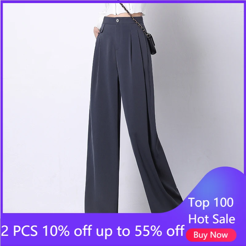 

women wide leg trousers spring summer women high waist loose straight pants 3011#