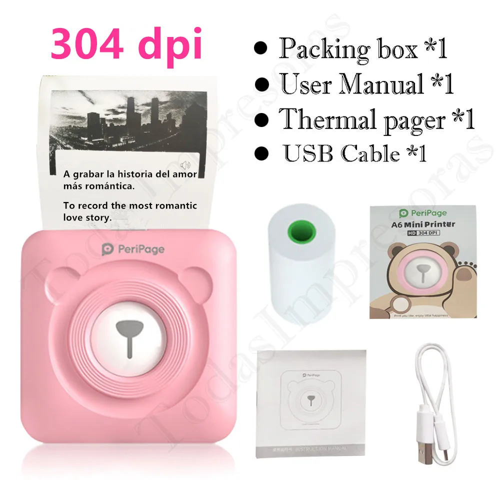 Портативный принтер Peripage 304 точек/дюйм A6 Мини беспроводной липкий для телефона