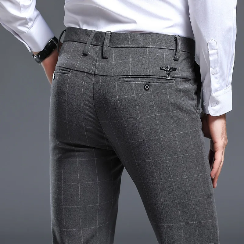 

Fashion Mens Dress Pants Summer Formal Pants Slim Fit Suit Plaid Pants Business Casual Plus Size Wedding Pant Suits Men Trousers