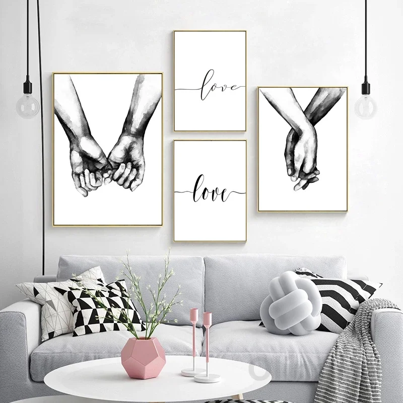 

Nordic Love Poster Couple Holding Hands Poster Black And White Wall Art Canvas Painting Minimalist Print For Room Decoration