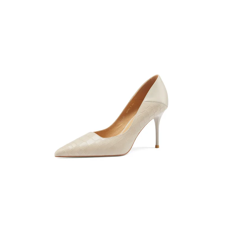 

ultra-high heel light mouth nude single shoes 2021 spring new sexy thin heel inside and outside full leather pointed
