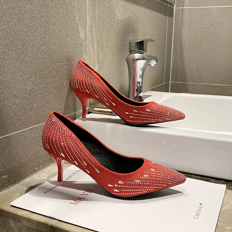 

2020 fashion elegant high heels sequin cloth pointed stilettos simple and comfortable wedding bridal Female shoes zapatos U22-52