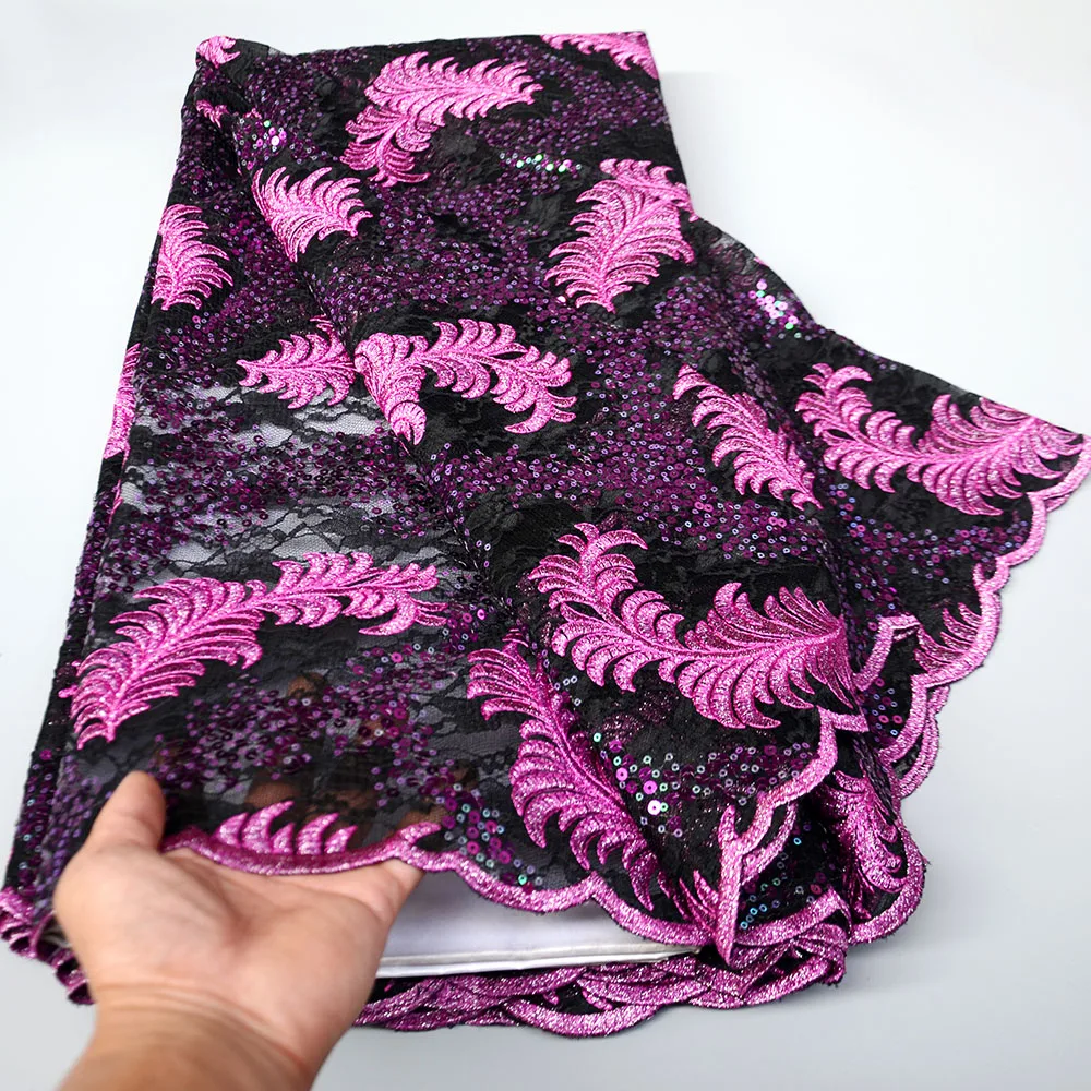 

2021 Luxury French Net Cord Lace Fabric 5 Yards High Quality Sequin Embroidery African Lace Material Nigerian Asoebi Style