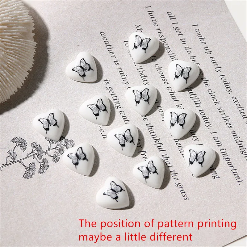 

New style 100pcs/lot 14mm cartoon butterfly pattern print cartoon heart shape resin flatback beads diy jewelry earring accessory