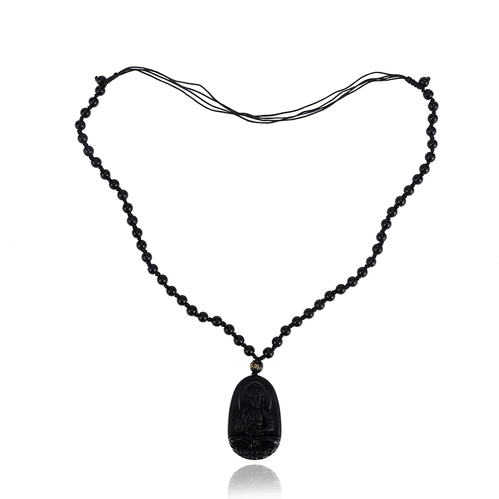 Buddha Pendant Necklace Obsidian Carving Lucky Safe Amulet Women Men Gift Jewelry | Украшения и аксессуары