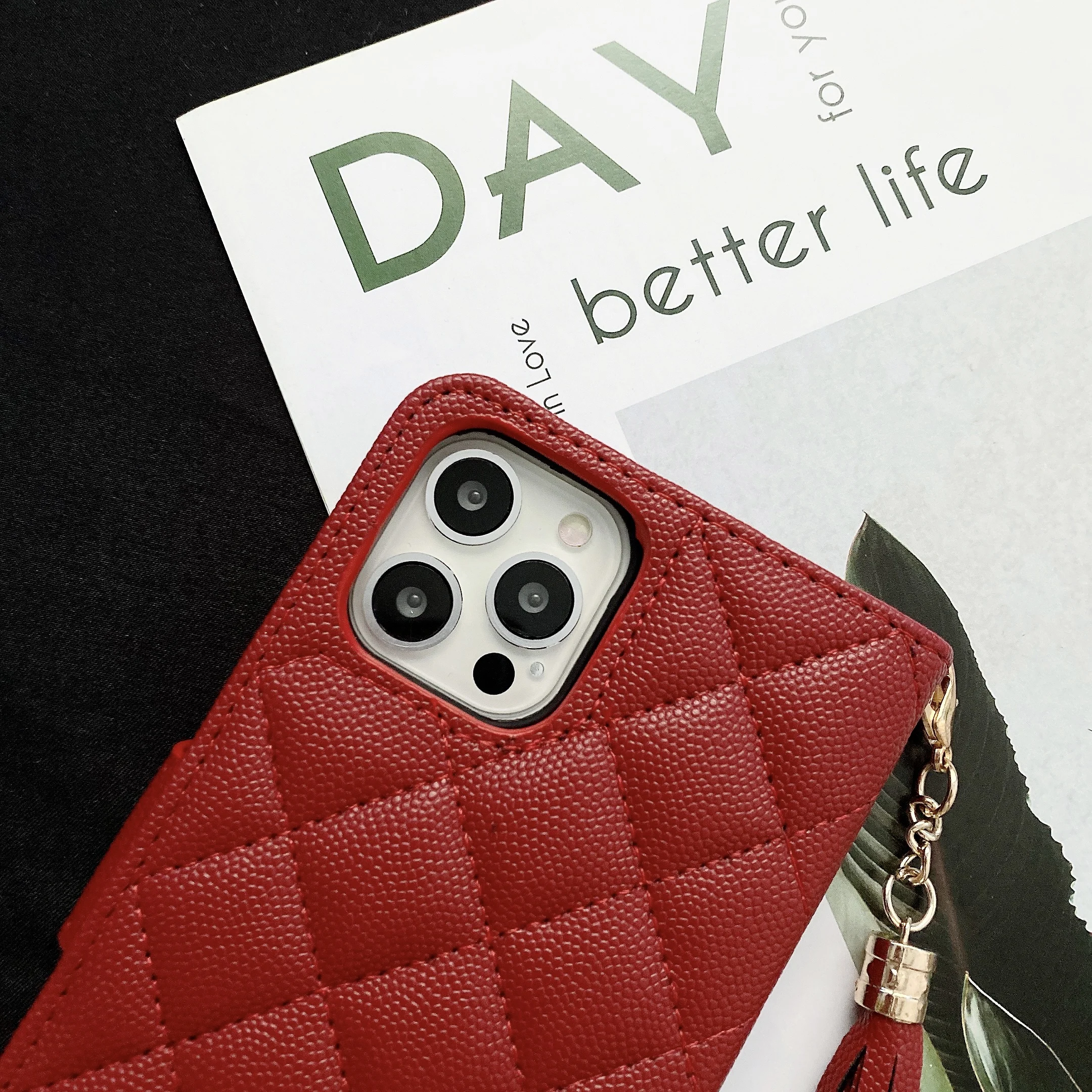 super luxury caviar leather filp case for iphone 13 12 11 pro xs max 7 8 plus xr brand wallet cover cute dangler phone accessory free global shipping