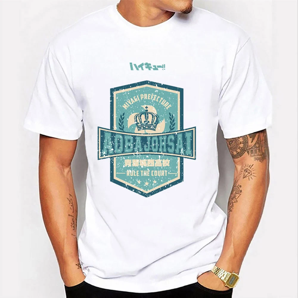 

Футболка Haikyuu мужская с коротким рукавом, Топ оверсайз с круглым вырезом для старшей школы, Aoba Johsai