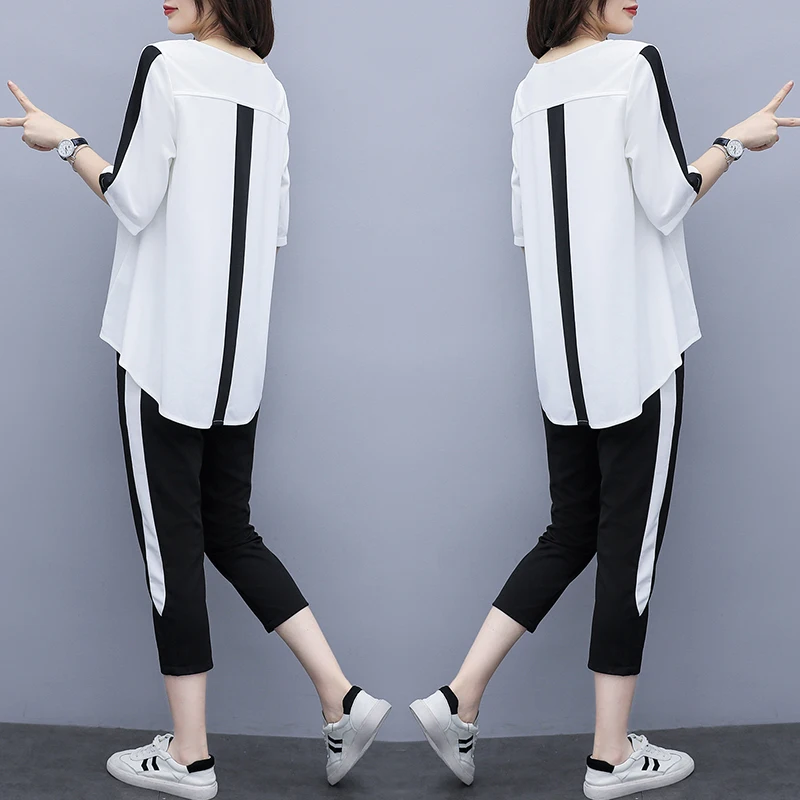 Женский спортивный костюм больших размеров 5XL женская футболка топ и штаны