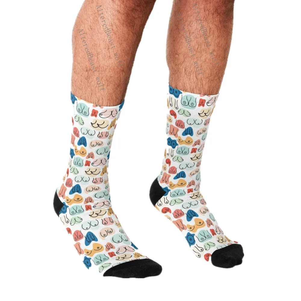 

Разноцветные носки в стиле Харадзюку С Рисунком груди, Необычные повседневные сумасшедшие носки в стиле хип-хоп для скейтборда