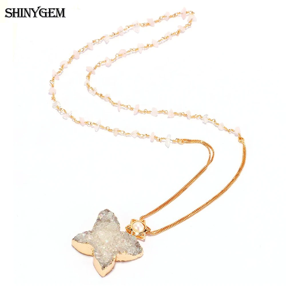 Ожерелья ShinyGem женские с натуральным белым опалом модные цепи драгоценным камнем