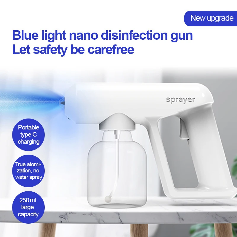 

300ML Atomization Fogger Machine Wireless Nano Blue Light Steam Disinfection Gun USB Charging Sanitizer Sprayer Spray Gun