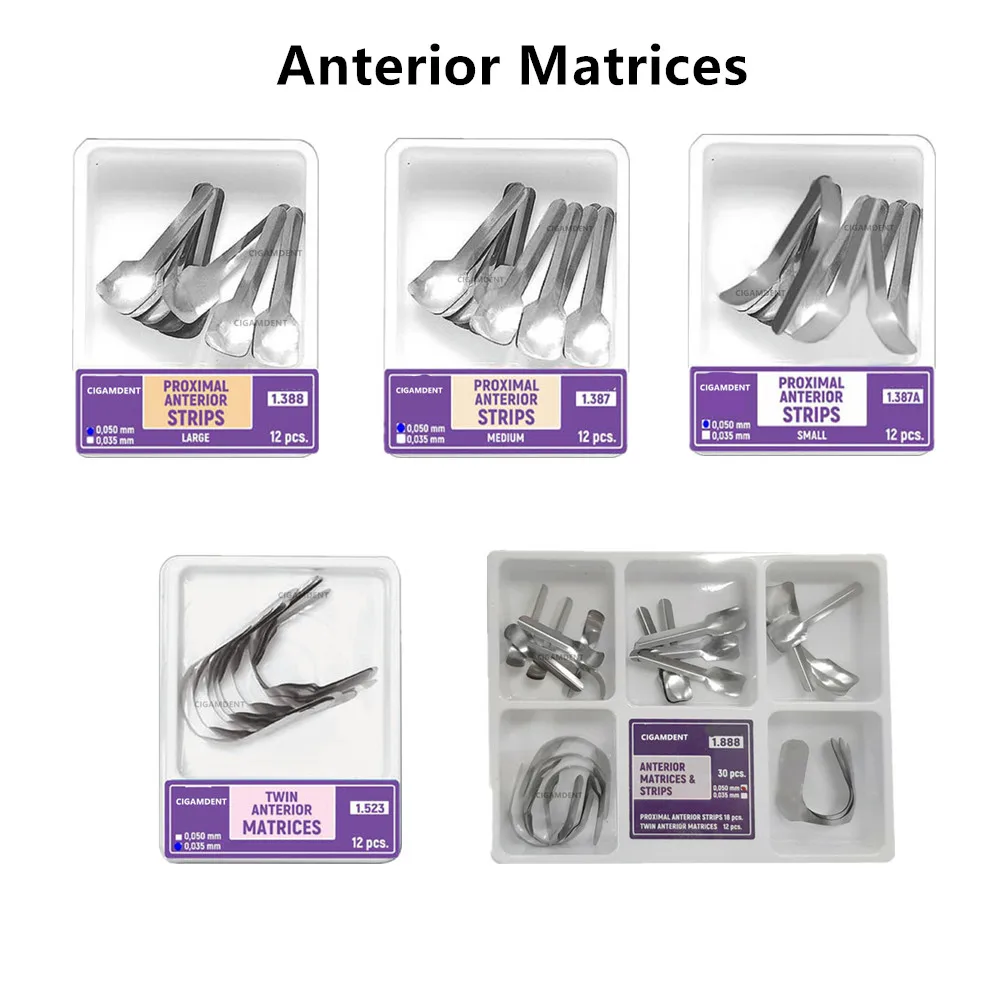 

1Box Twin Anterior Matrices Dental Matrix Bands Sectional Contoured Metal Matrice Stainless Steel Refill Large Medium Small