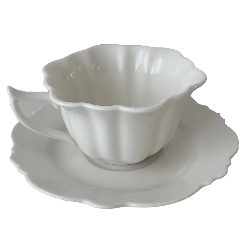 100ml European Luxurious Ceramic Petal Office Coffee Cup and Saucer Set Milk Tea Mugs Birthday Couples Gifts Friends Gift | Дом и сад