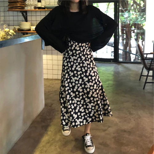 

Flower Pattern Casual Fresh Loose Basic Simple College Wind 2020 Summer Chiffon Female Women New Arrival A-line Skirts