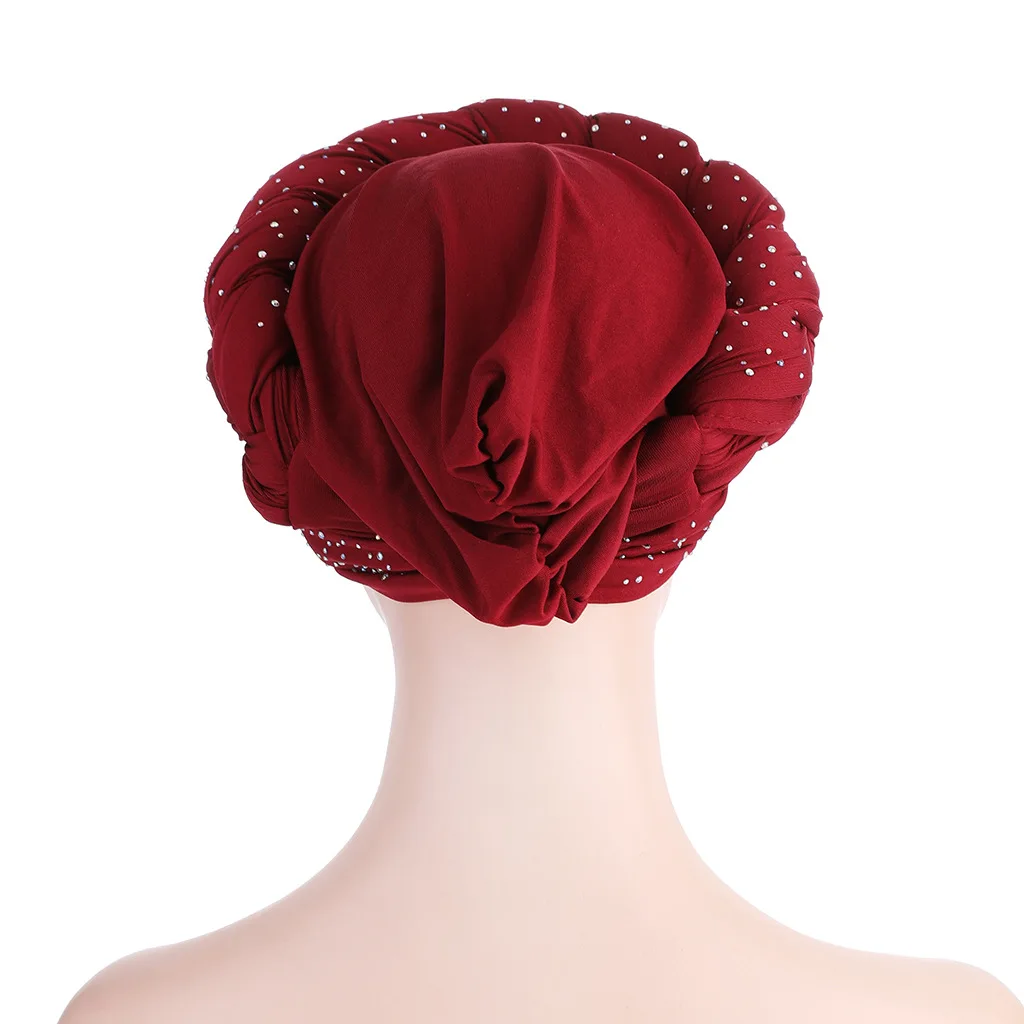 

Latest Aso Oke Auto Gele Headtie Women Braid African Cap Muslim Turban Bonnet Ladies Head Wraps Diamonds Turbante Mujer