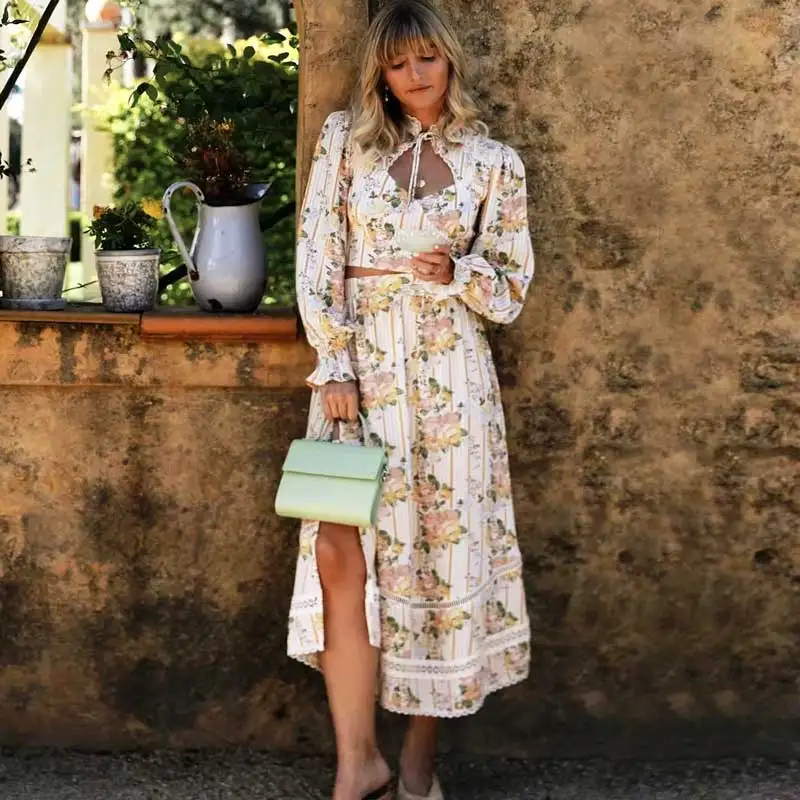 Супер шикарный комплект одежды из 2 предметов с принтом роз для женщин бохо юбка