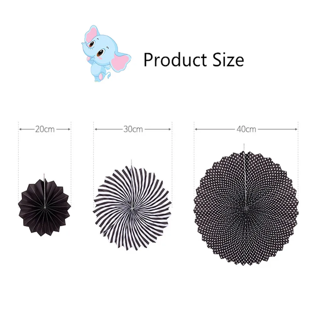 8pcs DIY Paper Crafts Paper Fans Black Goden Wedding Party Birthday Festival Decor Photo Backdrop Hanging Flower Paper Fan