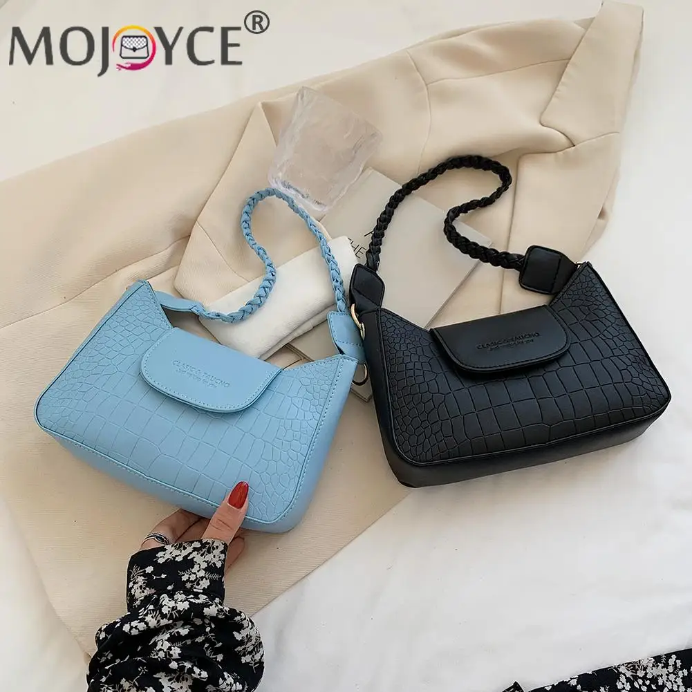 

2021 Fashion Solid Color Pleated Tote Bag Women Alligator Pattern PU Underarm Bag Ladies Woven Solid Color Purse
