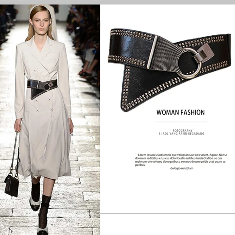 

K3NF Women's Waist Belts Plus Size 25"-70" Dresses leather Elastic Stretch Cinch Belt with Fashion Metal Interlock Belt Buckle