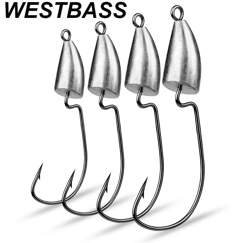 

WESTBASS 1Pack Jighead Hooks 5g-6.5g-9.5g-14g Bullet Head Jigging Fishing Hook Offset Worm Fishhooks Barbed For Soft Baits Pesca
