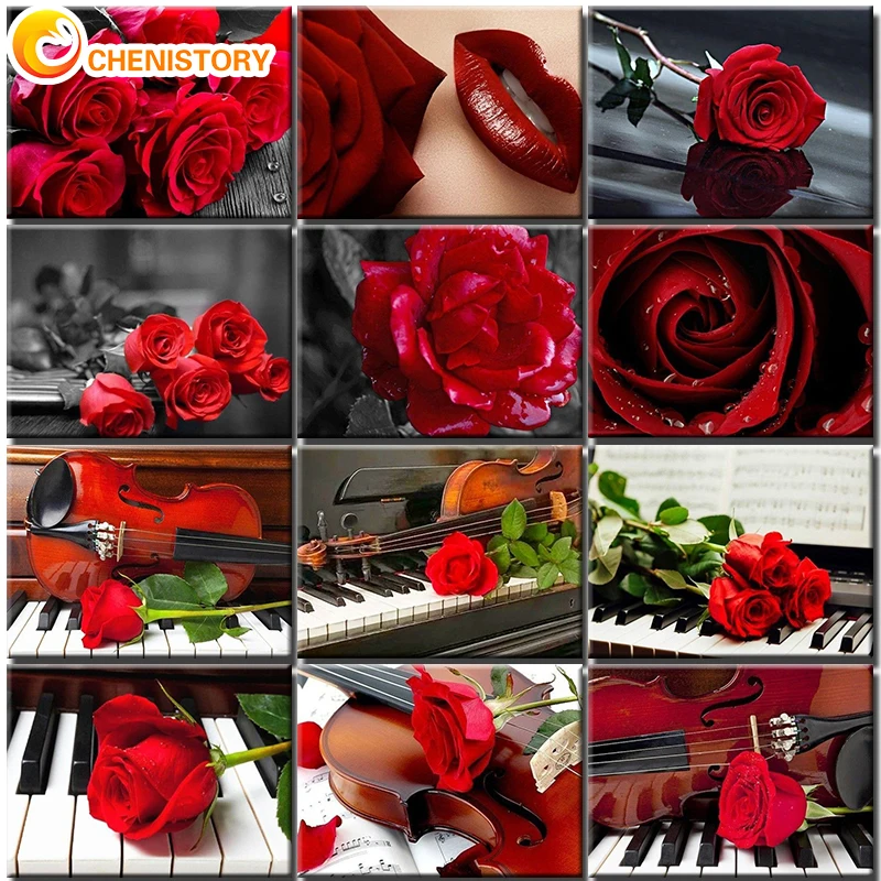 Красная роза CHENISTORY сделай сам краска для рисования по номерам цветы акриловая s