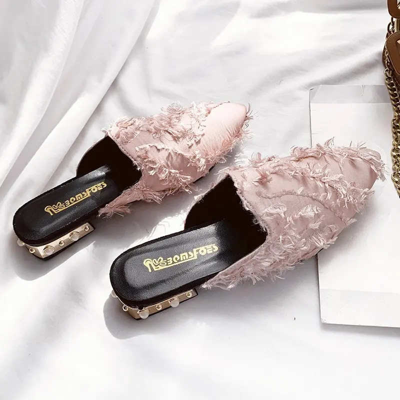 

Women's Slipper Summer 2021 Cloth Top Pointy Fashion Women's Slipper Home Outdoor Casual Muller Women's Slipper Party Shoes