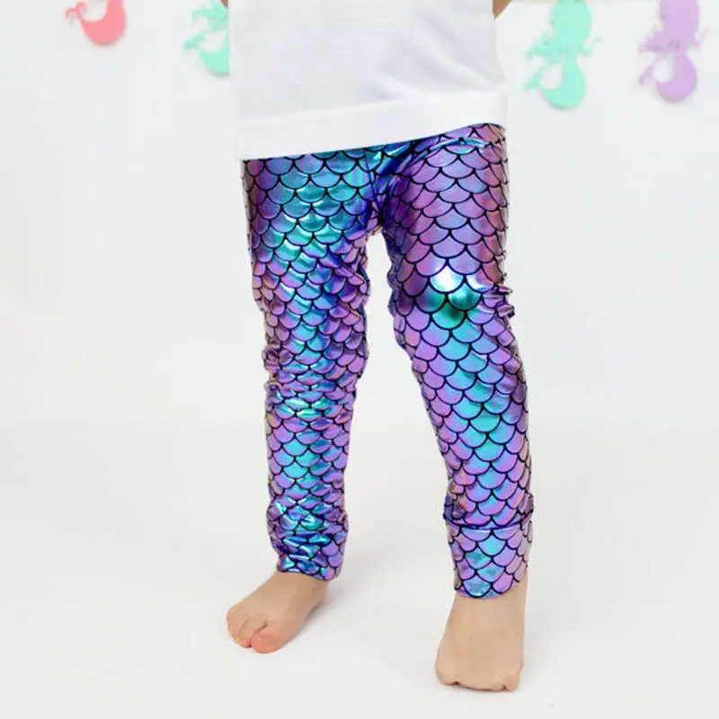 Novelty Kid Girl Skinny Mermaid Shiny Fish Scale Leggings Stretchy Pants Pencil Trousers | Детская одежда и обувь