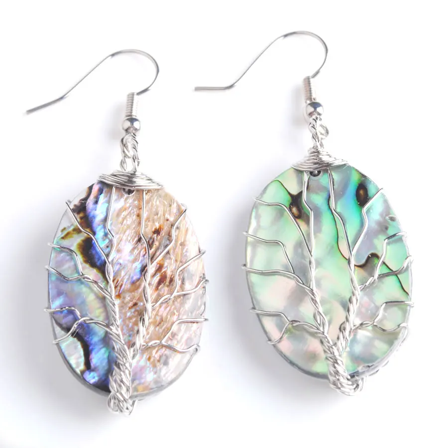 

Женские серьги-подвески WOJIAER из натуральной морской ракушки, овальные серьги с деревом жизни, милые подарки, украшения для платья PBV907