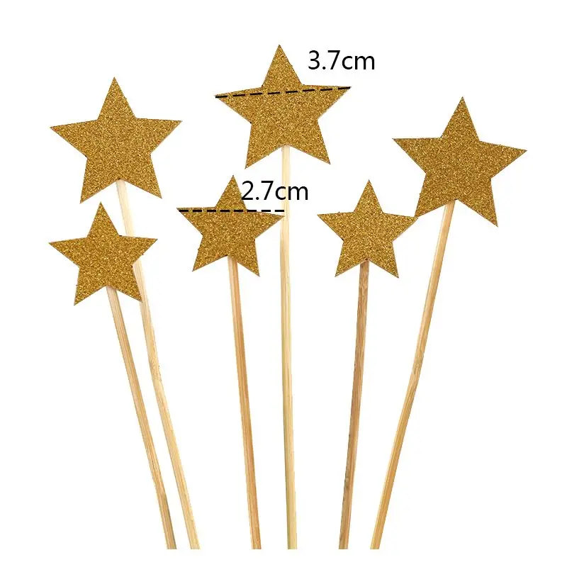 

6 pcs/lot Cake Topper Picks Card Glitter Gold Silver Star Cupcake Decoration Baby Shower Kids Birthday Anniversary Party Wedding