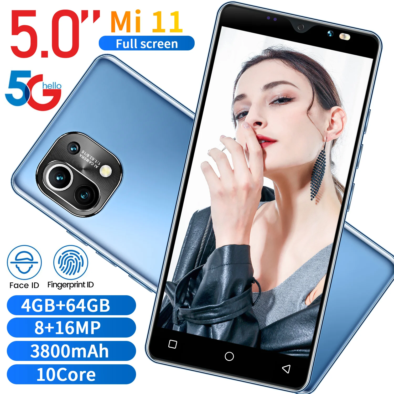 

Mi11 Hot Sale Global New Smartphone 5.0 Inch Really 4GB+64GB Android 10 Core 5G 3800mah 8+16MP Unlocked Telephone Celulares