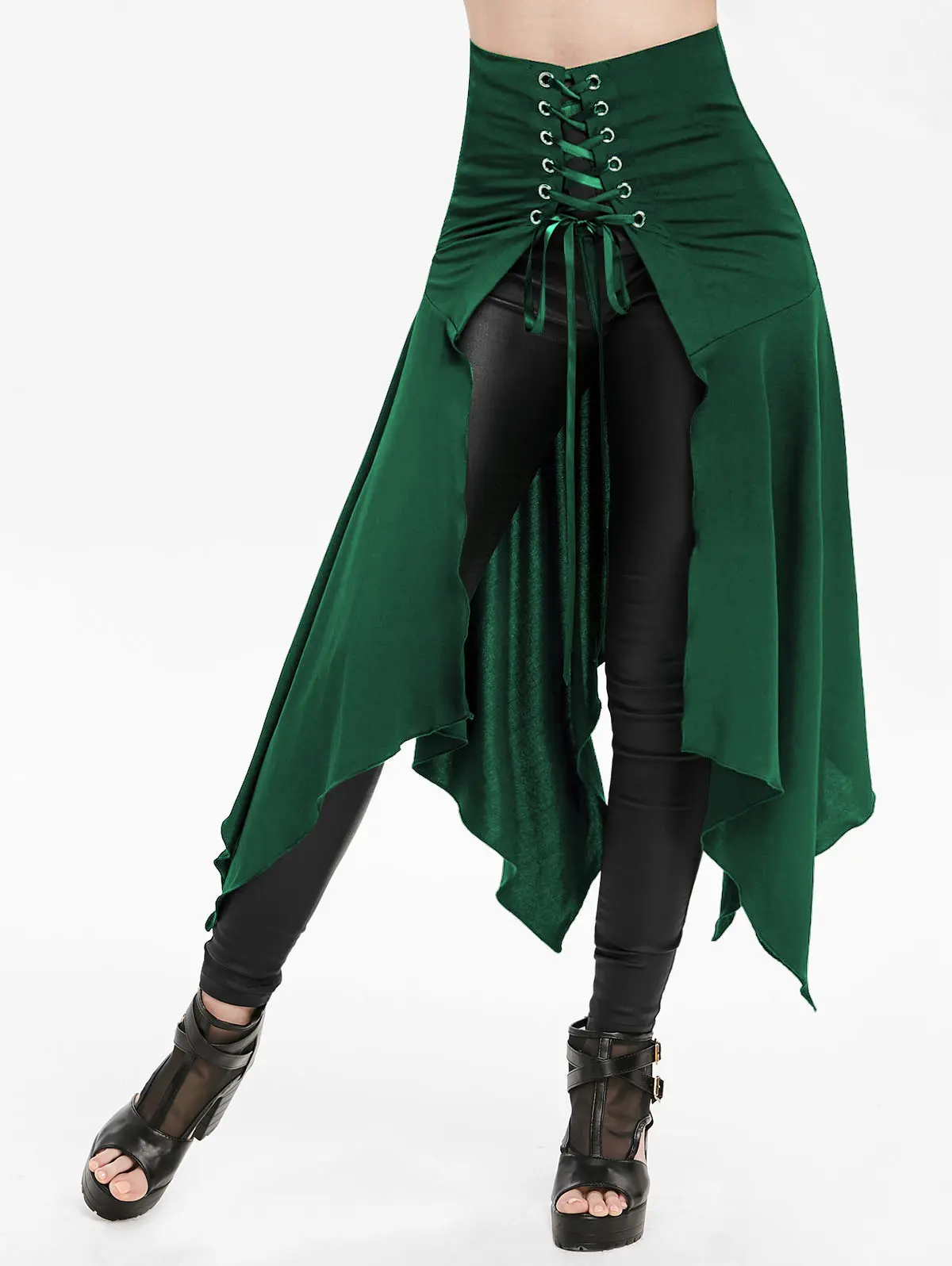 Женская длинная юбка на шнуровке готическая с разрезом спереди трапециевидная