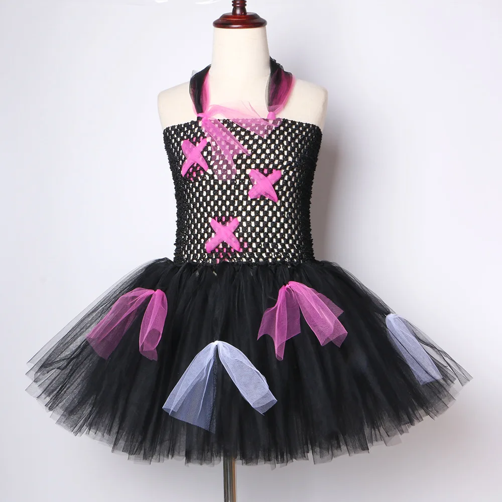 POSH DREAM Vampire Zombie Kids Girl Dresses Handmade Halloween for Children Black Hot Pink Tulle Girls Tutu | Детская одежда и