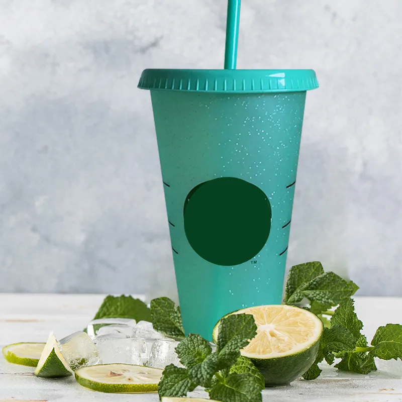 700 мл Радужная соломенная чашка с логотипом и крышкой кофейная многоразовые