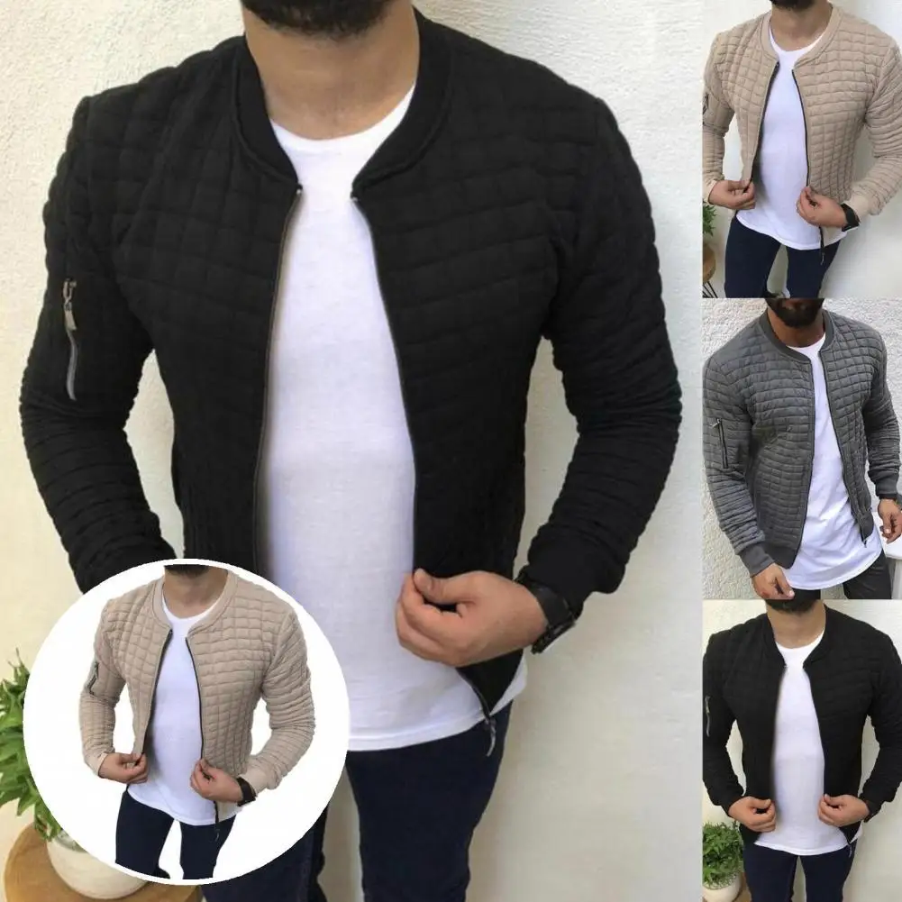 

All Match Stylish Fashionable Autumn Men Jacket Solid Color Winter Coat Zipper for Home