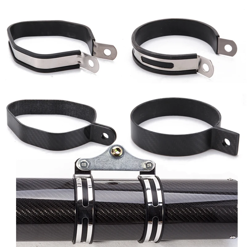 

Carbon Fiber Stainless steel Holder Clamp Fixed Ring Hanger Mount Support Bracket for Motorcycle Exhaust Muffler pipe silencer