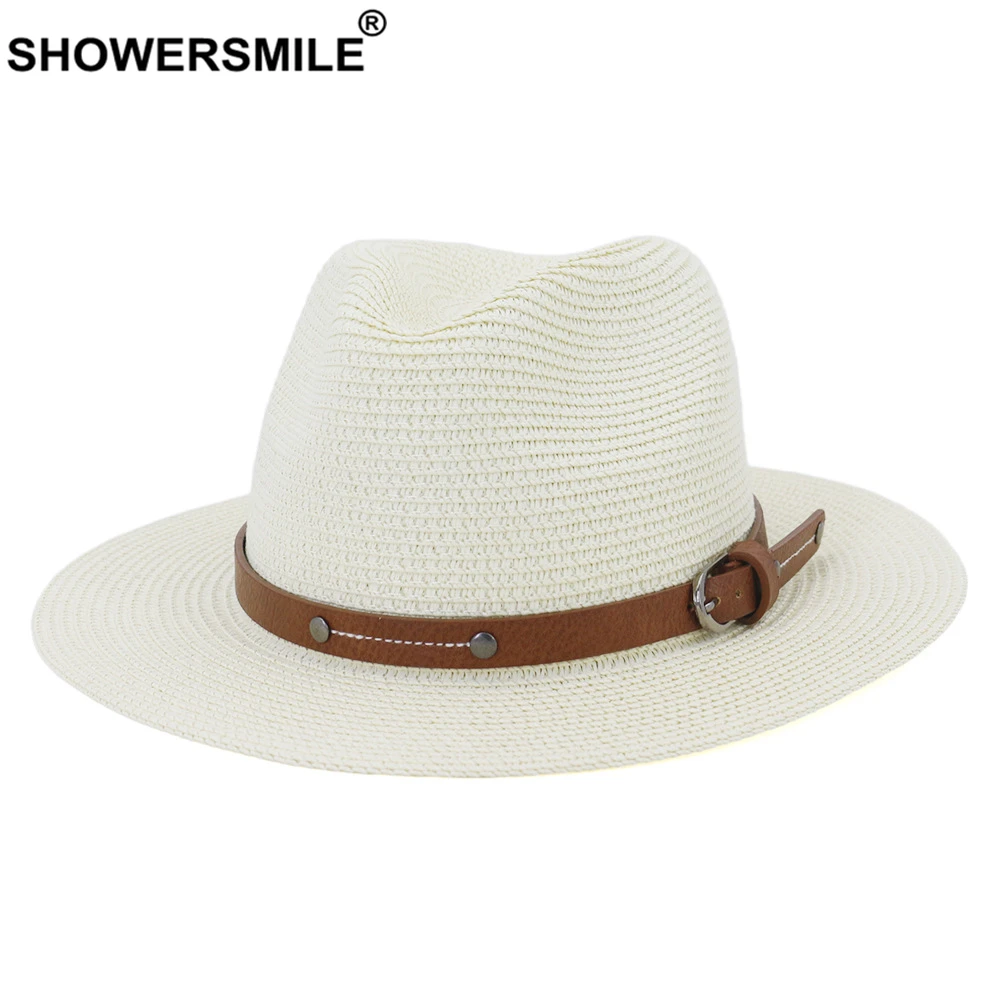 SHOWERSMILE белая Панама шляпа соломенная Пляжная летняя шапки для мужчин и женщин