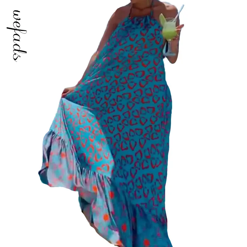 

Wefads Women Suspender Dress Printed Big Sewing Suspender Dress Women Boho Long Maxi Dress Floor-Length Holliday Dress