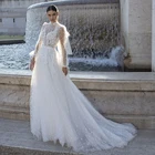 Новое дизайнерское кружевное свадебное платье Verngo из тюля в горошек с высоким воротником и длинными рукавами для невесты 2021 Свадебные платья на заказ