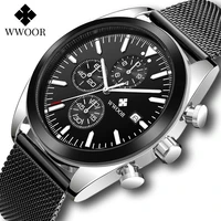 wwoor sport watches for men 2021 black top brand luxury military steel mesh wrist watch man clock fashion chronograph wristwatch