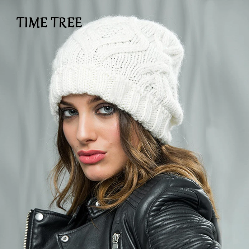 TIME TREE 2020 шерстяная зимняя шапка женская однотонная утолщенная Шерстяная Вязаная