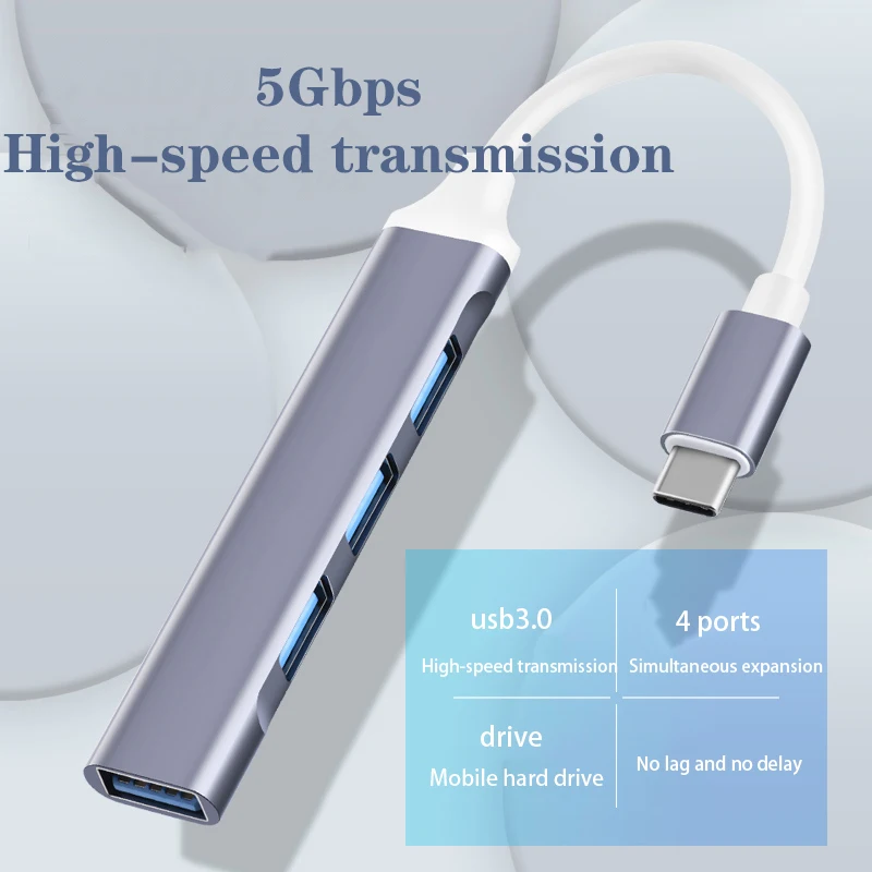 

USB high-speed 4-port hub stand-alone switch hub four-bit splitter hub USB multi-interface hub professional office home Silver