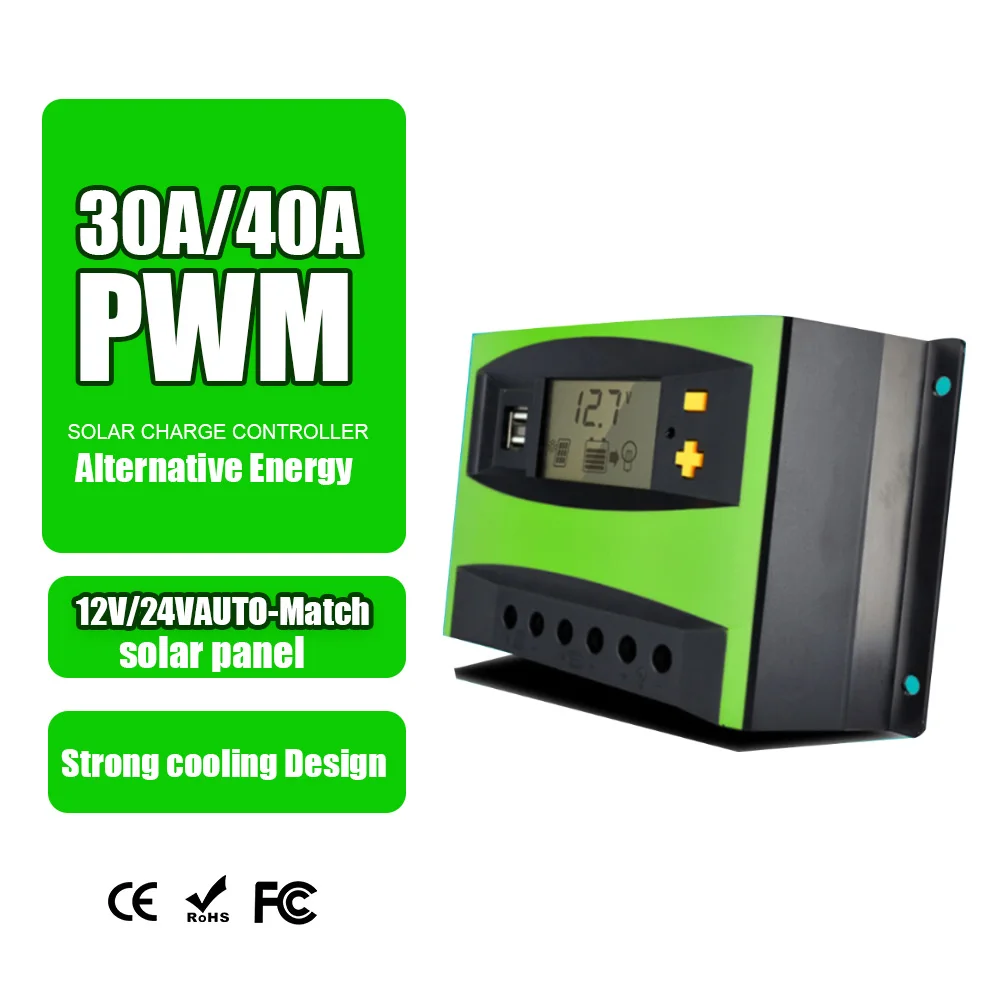 

30A 40A Solar Charge PWM Controller LCD 12V/24V/48VAuto Solar Panel Charge Regulator Solar System Controller Dual USB