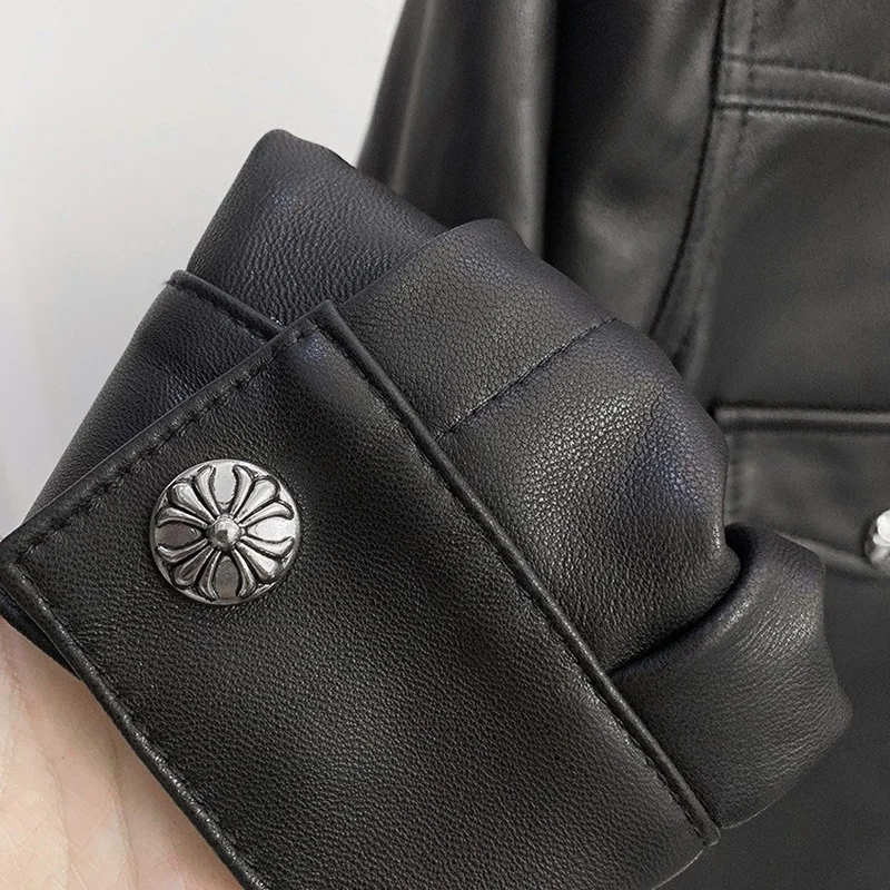 Autumn Spring Black Sheepskin Genuine Leather Shirts Jackets Womens Loose Overcoat Bomber Jacket Coats Office Ladies Outerwear