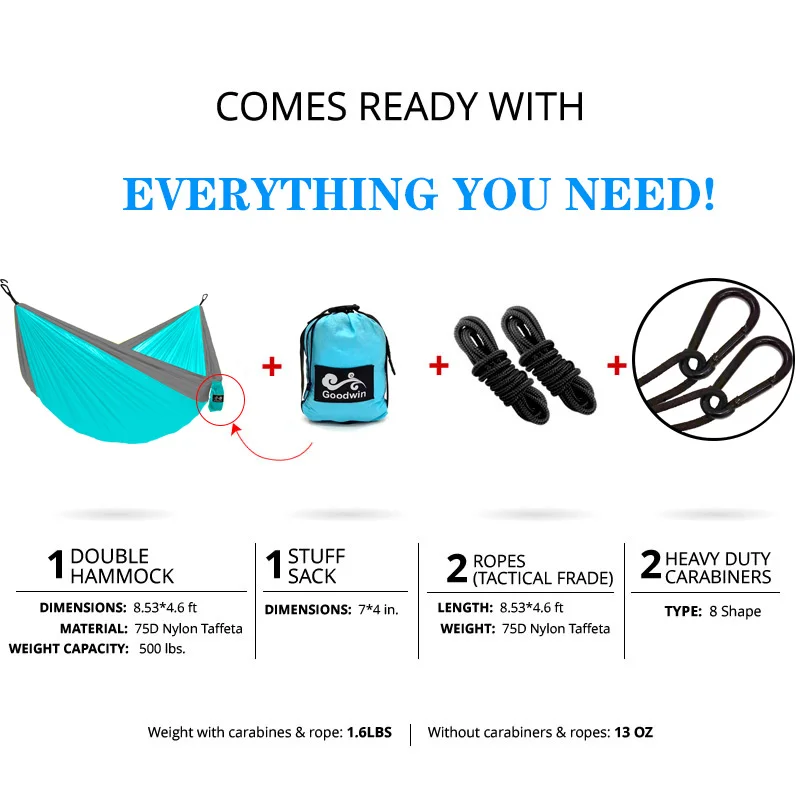 

Camping Hammock with Tree Straps Portable & Lightweight Nylon Parachute Indoor Outdoor Backpacking Travel