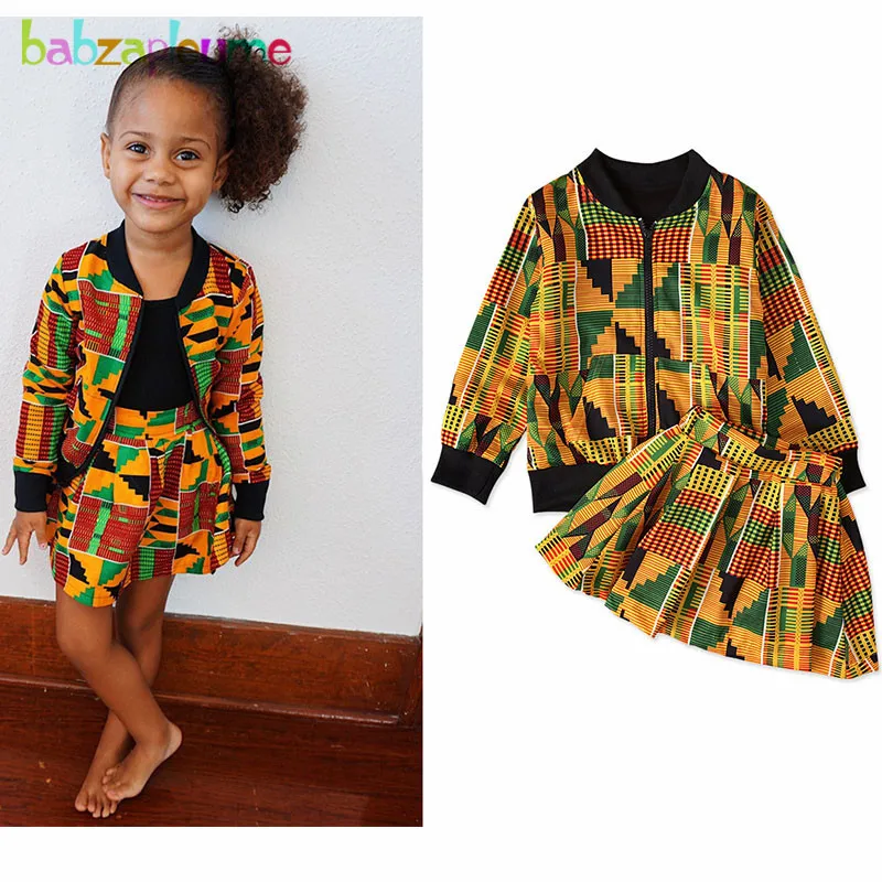 

2Piece/2020 Spring Toddler Girl Outfits Fashion Print Long Sleeve Children Jacket+Baby Skirt Boutique Kids Clothing Set BC1100-1