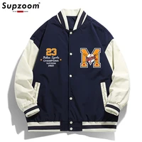 supzoom 2022 new arrival large loose printed brand clothing top fashion hip hop men coat casual baseball flight bomber jacket