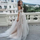 Свадебное платье цвета шампанского LORIE, винтажное кружевное женское платье с открытыми плечами, индивидуальный пошив